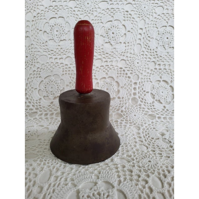 1930s Antique Metal & Wood Schoolhouse Bell For Sale - Image 5 of 5