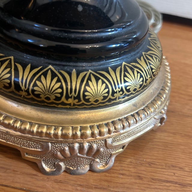 Late 20th Century Pair French Black Opaline and Gilt Bronze Table Lamp For Sale - Image 9 of 11