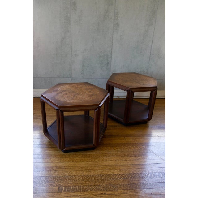 Mid-Century Modern Mid 20th Century John Keal for Brown Saltman Hexagonal Side Tables - Set of 2 For Sale - Image 3 of 7