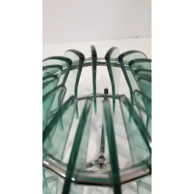 Metal 1970s Mid Century Italian Glass and Chrome Chandelier in the Style of Fontana Arte For Sale - Image 7 of 12