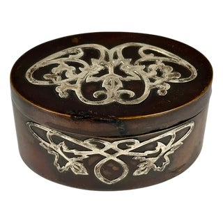 Arts & Crafts Heintz Silver Overlay Bronze Stamp Box For Sale