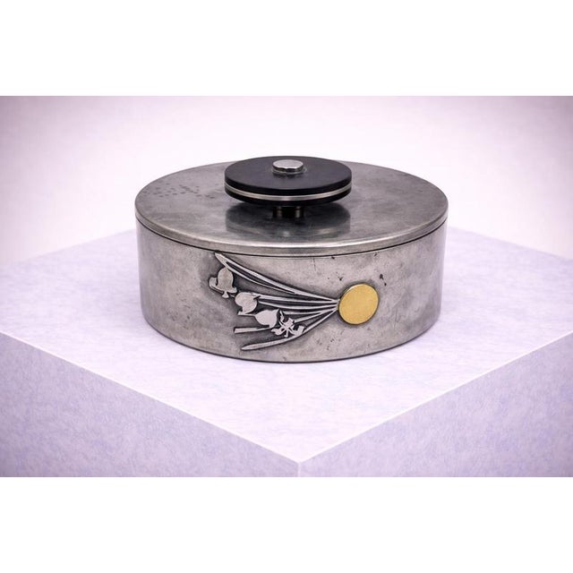 Swedish Art Deco Pewter Coaster Box with Playing Card Motif from GAB, 1930s For Sale - Image 3 of 7