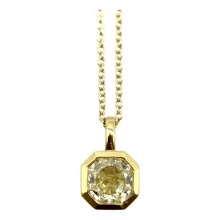 1990s 18k Gold Octagonal Yellow Diamond Pendant on a 14k Gold Chain For Sale