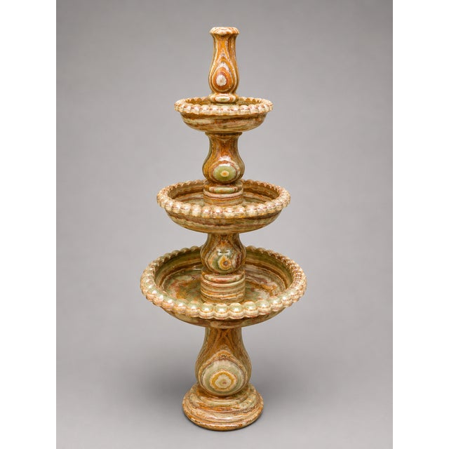 Onyx Rare Multi-Color Onyx Marble 3-Tier Water Fountain – 55" Tall | Luxury Garden Fountain by Zarva Stone For Sale - Image 8 of 8