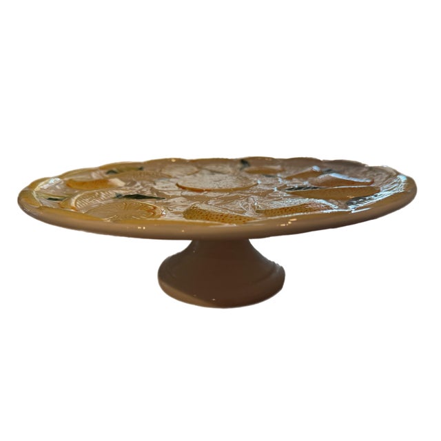 Yellow Vintage Portuguese Lemon Majolica Pedestal Cake Stand For Sale - Image 8 of 9