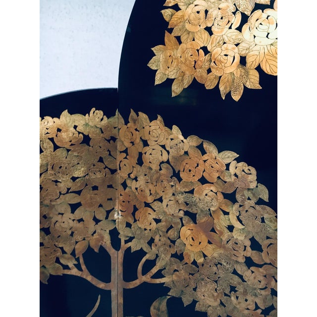 Asian Art Deco Revival Black and Gold Leaf Room Divider, 1980s For Sale - Image 11 of 18