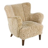 Danish Modern Lounge Chair in Shearling in the Style of Fritz Hansen For Sale