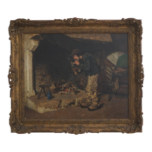 Vintage Aloysius O’kelly Oil on Canvas Painting of Man by Fireplace - Signed