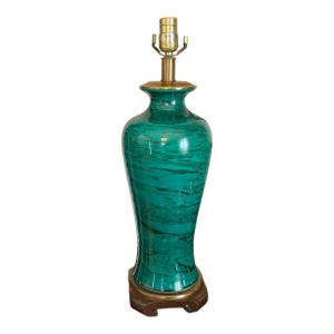 Frederick Cooper Faux Malachite Porcelain and Brass Table Lamp