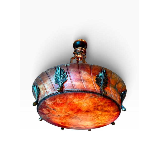 Alabaster Large Neoclassical Alabaster & Bronze 8-Light Chandelier, Circa 2006 For Sale - Image 8 of 11