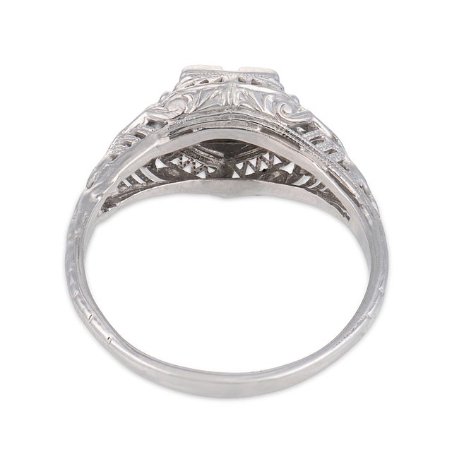 1930s Art Deco Diamond 18k White Gold Engagement Filigree Ring, Size 5.5 For Sale In Los Angeles - Image 6 of 6