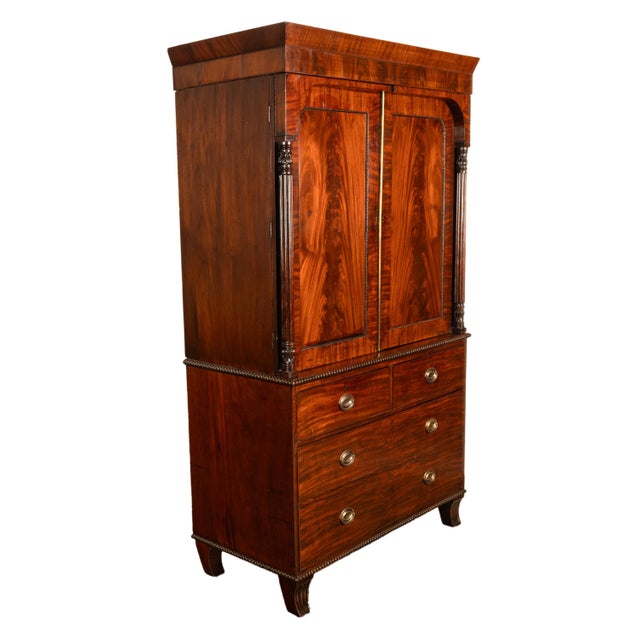 Antique 19thC Flame Mahogany Georgian Regency English Linen Press Chest 1800 For Sale - Image 12 of 16