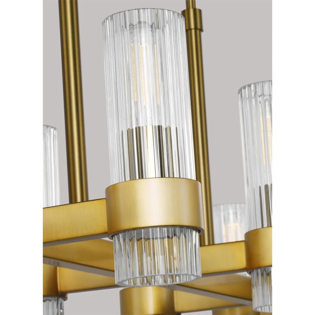 Mid-Century Modern Chapman & Myers by Visual Comfort Studio Geneva Linear Chandelier, Brass For Sale - Image 3 of 5
