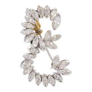 Vintage 1.50 Carat Diamond 14k White Gold Brooch For Sale