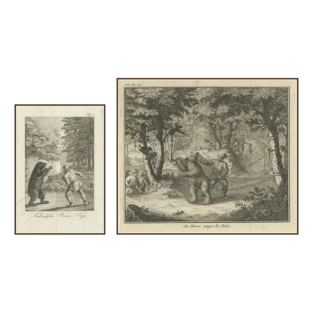 Bear Hunting in Finland and Poland, 18th Century, Paper, Set of 2 For Sale