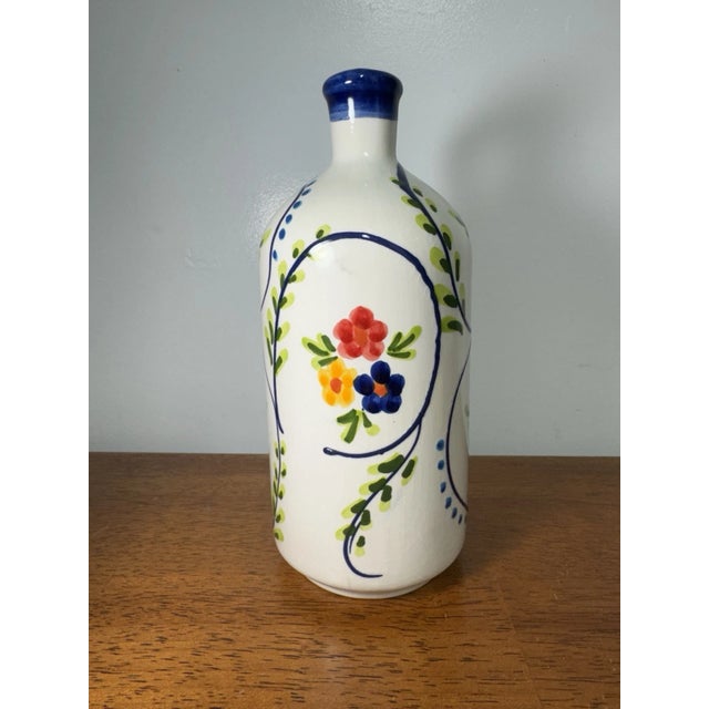 Vintage Spanish Hand Painted Ceramic Vase Floral Folk Art Made in Spain For Sale In Philadelphia - Image 6 of 10