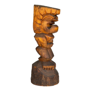 Carved Monkey Pod Wood Akua Tiki Totem Sculpture