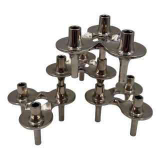 Mid-Century Modern Silver-Plated Taper Holders by Stoff for BMF, West Germany, 1950s, Set of 4 For Sale