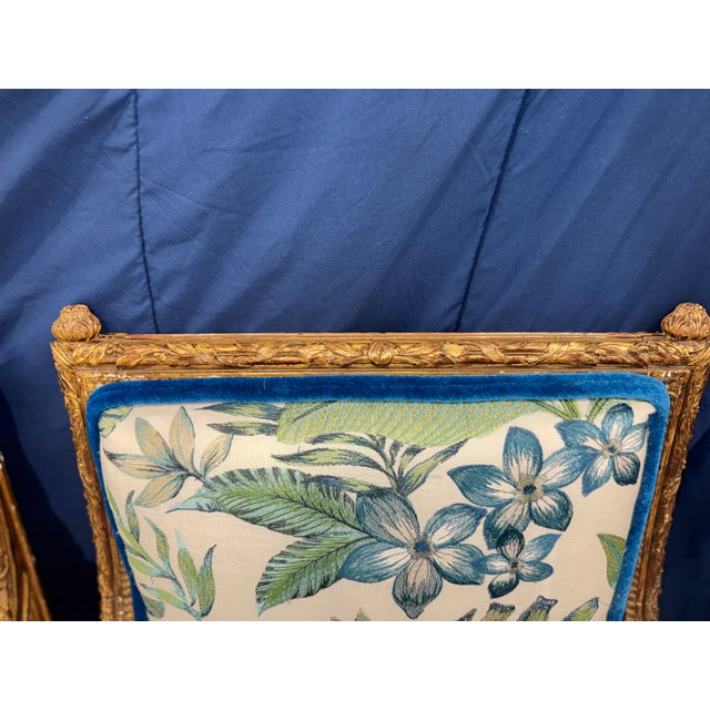 Mid 19th Century Pair of Antique French Louis XVI Gilt Large Arm Chairs Bergeres For Sale - Image 5 of 8