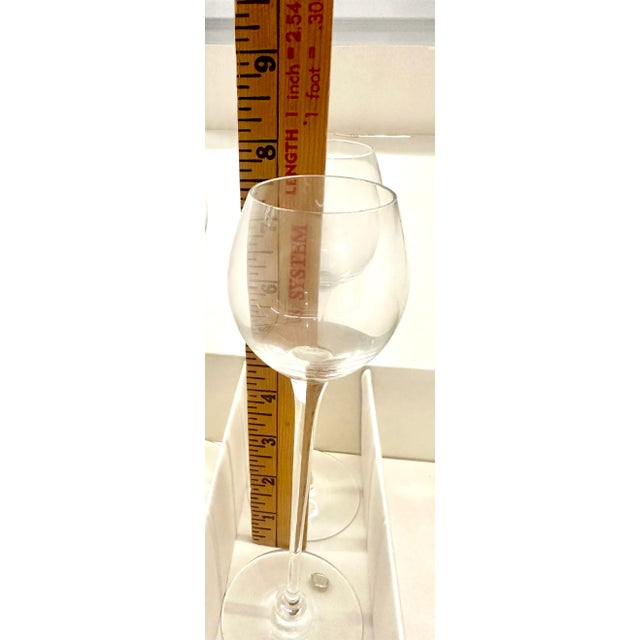 Vintage Tall Stem Set 8 Glasses Glass Crystal Liquor Cordial Port Lot Box NoS Hungary Toscany For Sale - Image 10 of 11