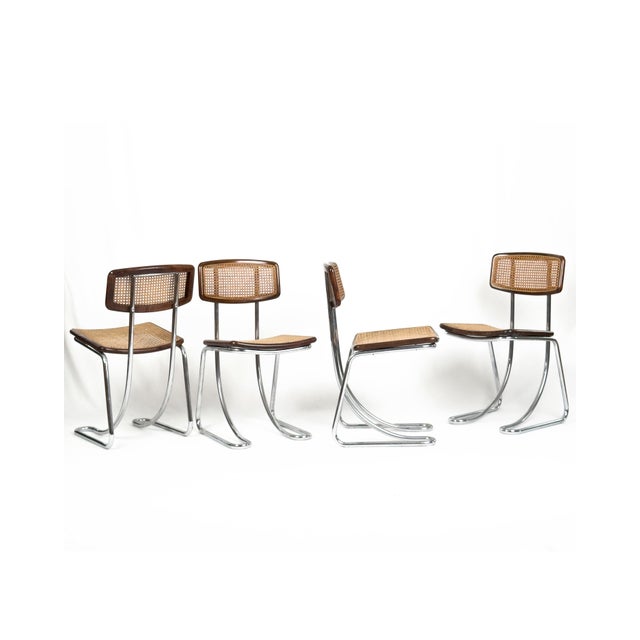 Vintage Cantilever Chairs in Chrome, Wood and Vienna Straw, 1970s, Set of 4 For Sale - Image 14 of 14