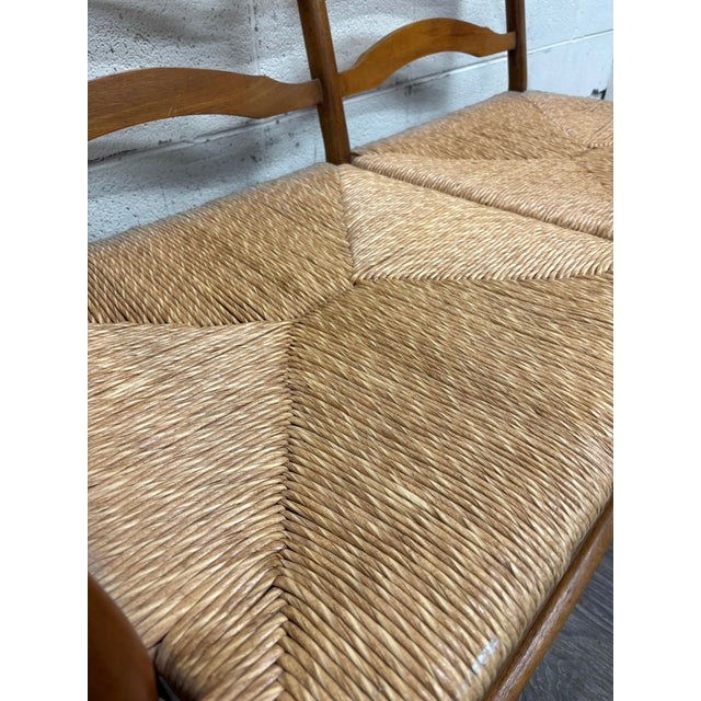 Vintage Country French Double Seat Ladder Back Rush Seat Bench Loveseat Settee For Sale - Image 10 of 16