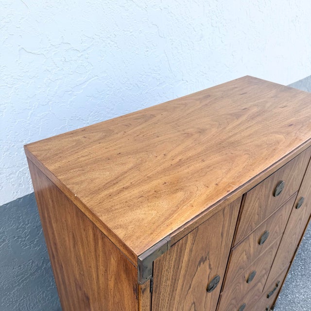 Vintage Huntley Campaign Highboy Dresser by Thomasville For Sale - Image 9 of 12