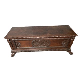 Antique Italian Dark Brown Walnut Cassone Wedding Chest, 1600 For Sale