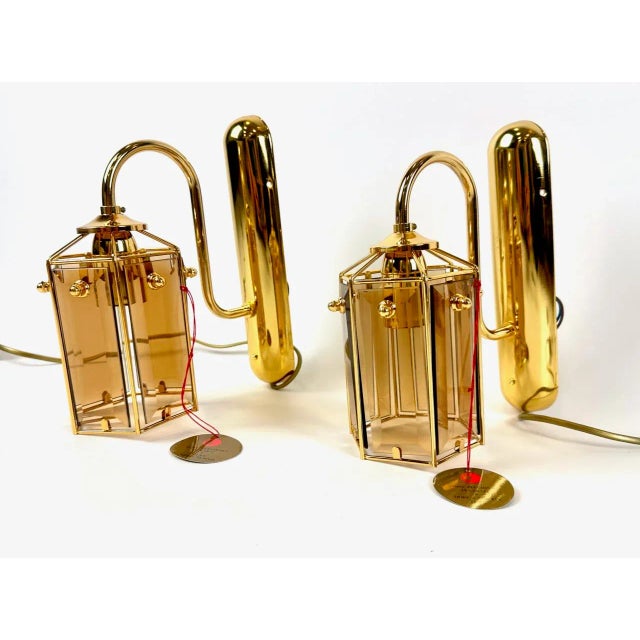 Gold Plated Smoked Glass Wall Lamps Model 1720 1 from Sego Armatur AS, Sweden, 1970s, Set of 2 For Sale - Image 16 of 16