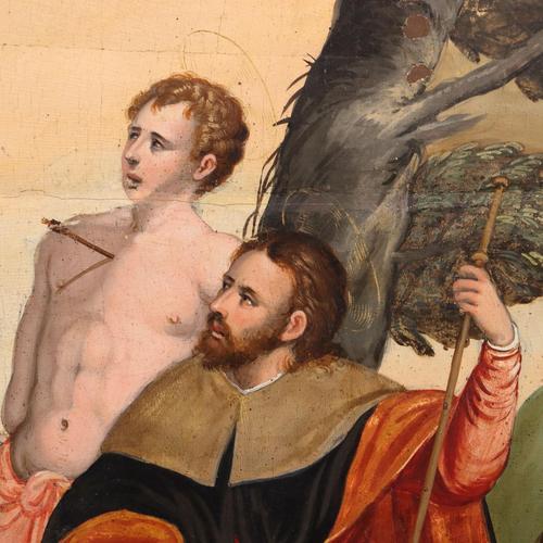 Christ Crucified with Saints, Oil on Hardboard, 1500s For Sale - Image 6 of 12