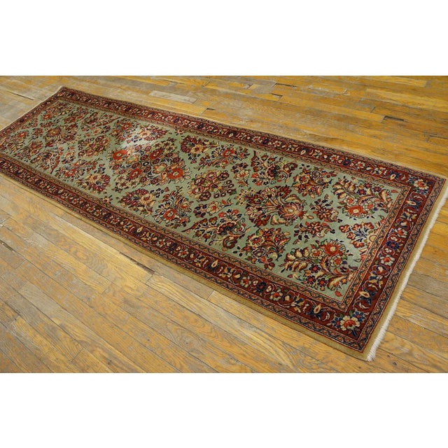 Persian 1930s Turquoise Teal Abstract Floral Antique Persian Sarouk Rug 2'7" X 8'0" Knotted Wool Carpet For Sale - Image 3 of 7