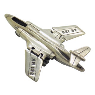 Vintage Italian Sterling Silver 925 McDonnell Douglas F-4 Phantom II Airplane with Folding Wings, Arezzo, 1980s For Sale