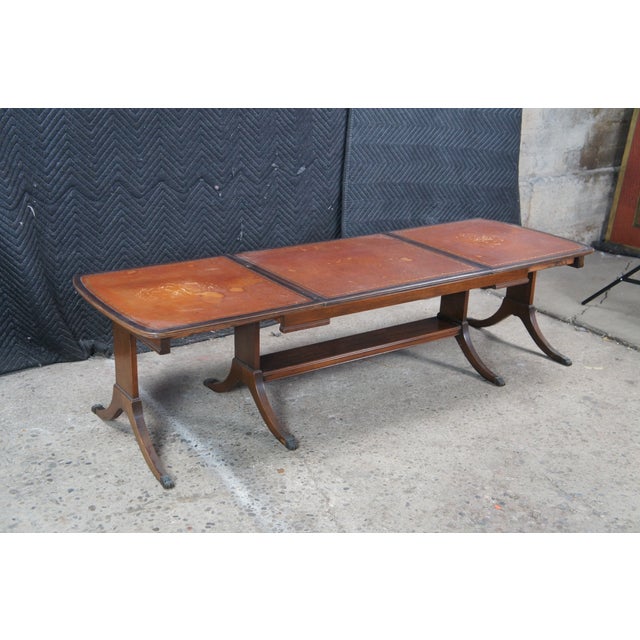 Mid 20th Century Mid 20th Century Duncan Phyfe Mahogany Tooled Leather Extendable Coffee Table 40-64" For Sale - Image 5 of 13