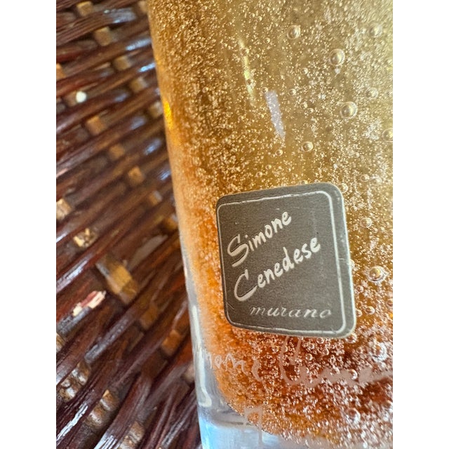 Cenedese Simone Cenedese Vitro Artistico Murano Pulegoso Vase With Royal Blue Threading Around the Top For Sale - Image 4 of 4