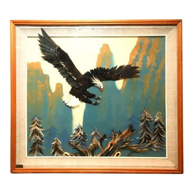 Multi Media 3d Bald Eagle in Flight Shadow Box Framed 37" X 33" For Sale
