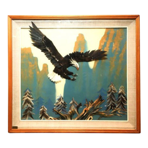 Multi Media 3d Bald Eagle in Flight Shadow Box Framed 37" X 33"