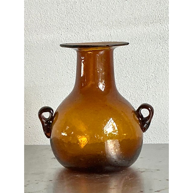 Vintage Boho Amber Blown Glass Vase For Sale - Image 4 of 6