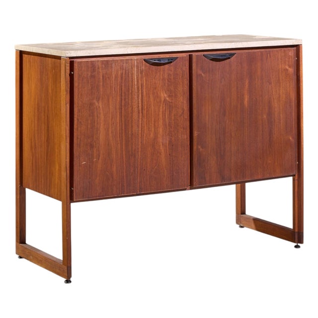 Jens Risom Mid Century Walnut and Marble Top Credenza For Sale