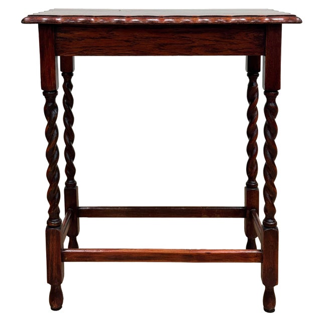 Wood Antique English Oak Barley Twist Pie Crust Top Side Table For Sale - Image 7 of 12