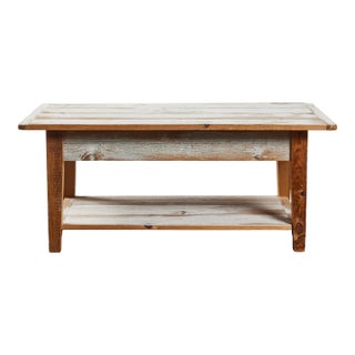 Distressed-Painted White Oak Coffee Table For Sale
