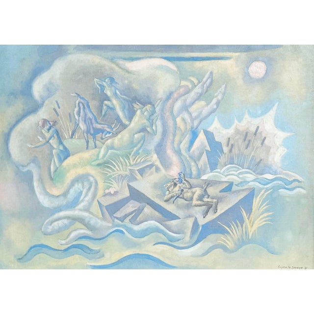 A 1961 oil on canvas painting, titled "The Afternoon of a Faun" by the American artist, Eugene Savage (1883-1978). This...