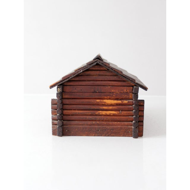 Wood Antique Folk Art Log Cabin Sewing Box For Sale - Image 7 of 17
