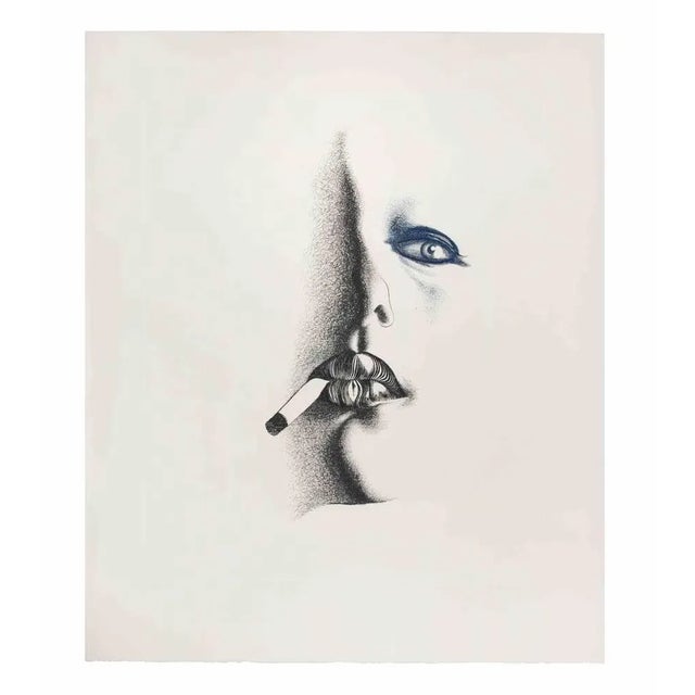 Modern Giacomo Porzano, Smoker in White, Etching, 1972 For Sale - Image 3 of 3