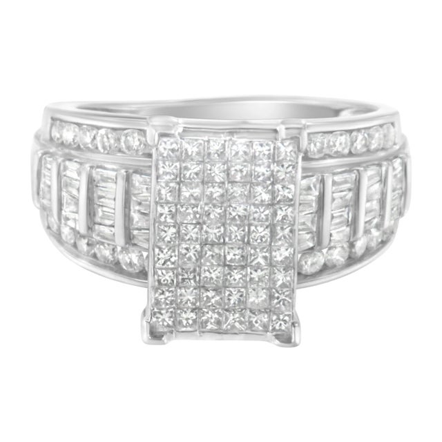 Haus of Brilliance 14K White Gold 2.0 Cttw Mixed-Cut Diamond Rectangle Invisible-Set Composite Cluster Ring with Band - Size 5 For Sale - Image 4 of 7