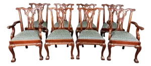 Late 20th Century Set of 8 Carved Mahogany Chippendale-Style Dining Chairs