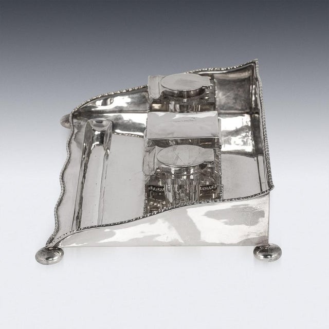 Antique 20th Century Edwardian Silver Inkwell Desk Set, Chester, 1908, Set of 4 For Sale - Image 10 of 12