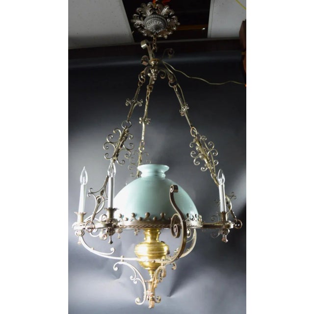 Spanish Steel Brass and Glass Oil Light Chandelier in the Spanish Style For Sale - Image 3 of 12