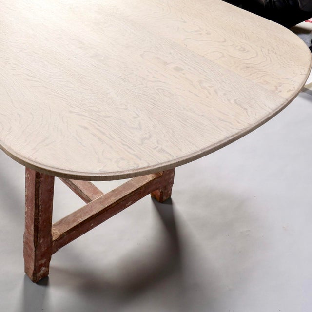 French Bleached Dining Table with Painted Base | Chairish