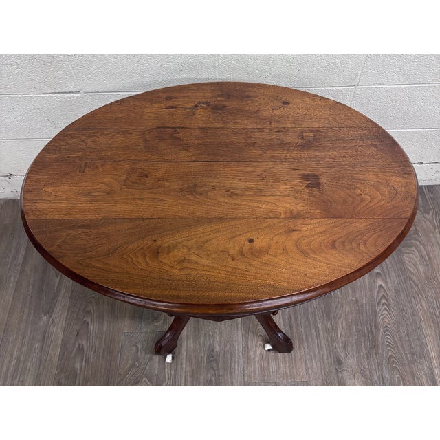 Victorian Antique Victorian Eastlake Burl Walnut Oval Center Table Parlor Table For Sale - Image 3 of 10