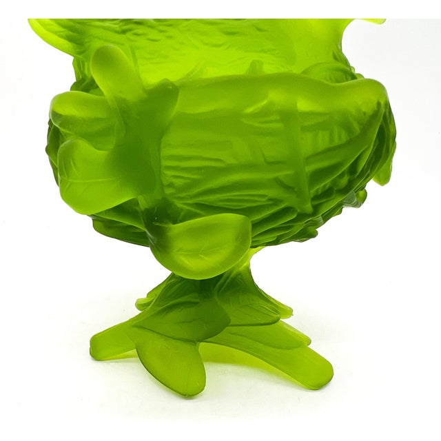 Mid-Century Westmoreland Lime Green Satin Glass Bird on Nest Candy Dish – Frosted Songbird Covered Bowl - - Cottagecore, Grandmillennial For Sale In Houston - Image 6 of 15